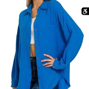 Double gauze raw hem shirt in XL